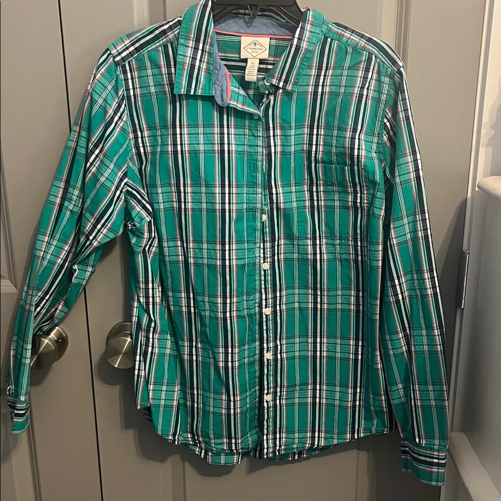 St. John's Bay Green Plaid Button-Up Shirt